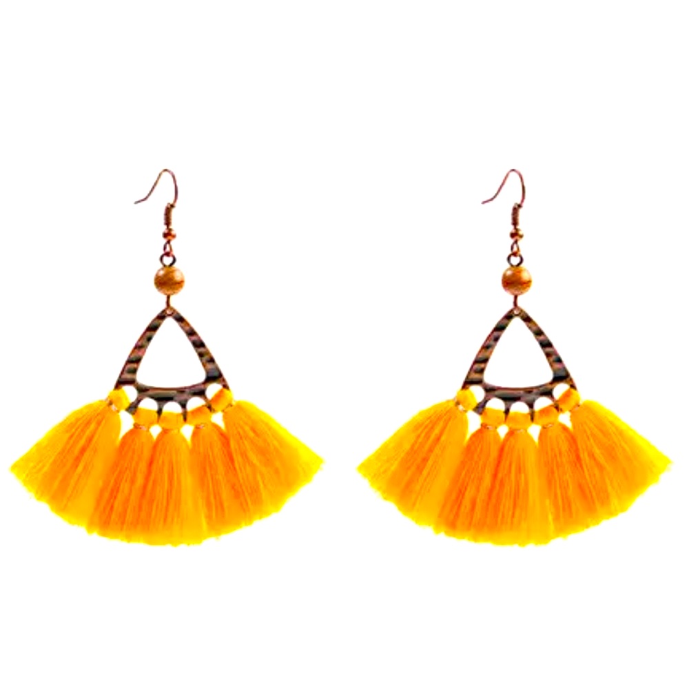 New Woman’s Bohemian Vintage Bronze Yellow Tassel Geometric Drop Earrings